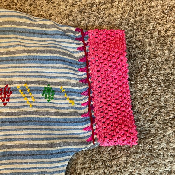 Size Large Anthropologie Ruby Yaya blue white stripes embroidered cotton dress - Picture 3 of 14